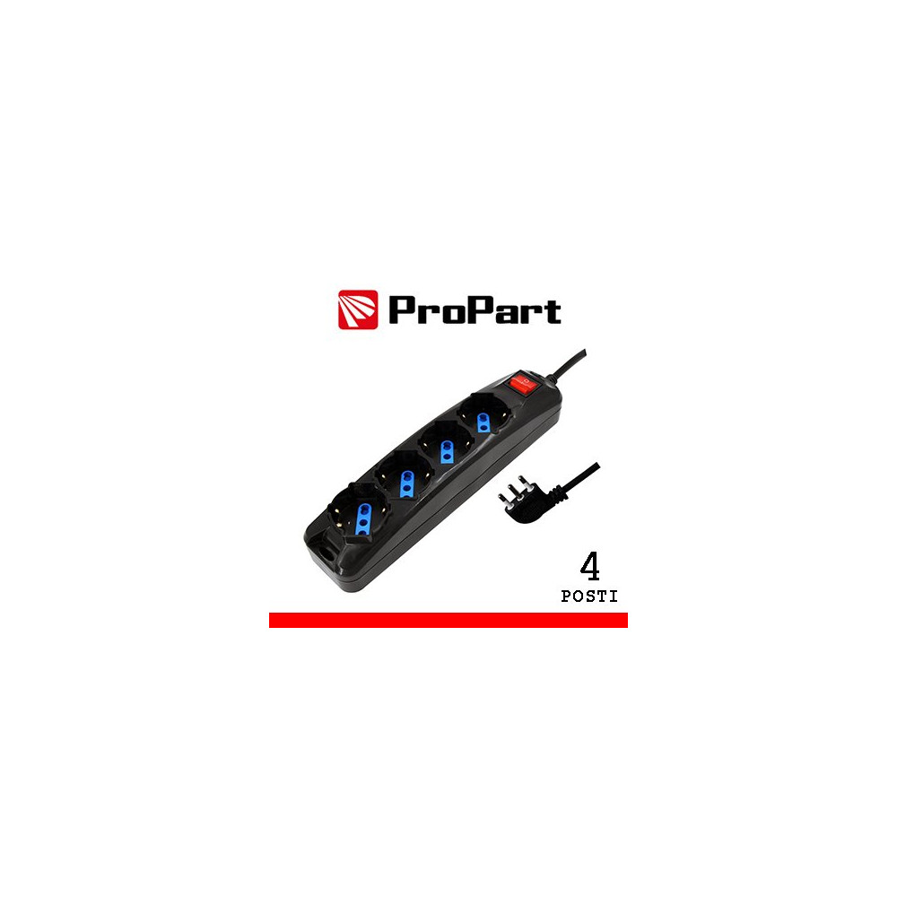 Multipresa 4pos bipasso/schuko spina16A +interr. nera PEM3504-BK