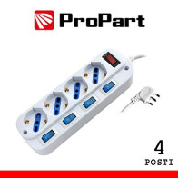 Multipresa 4pos bipasso/schuko spina16A +interr. multipli PEM203054A-W