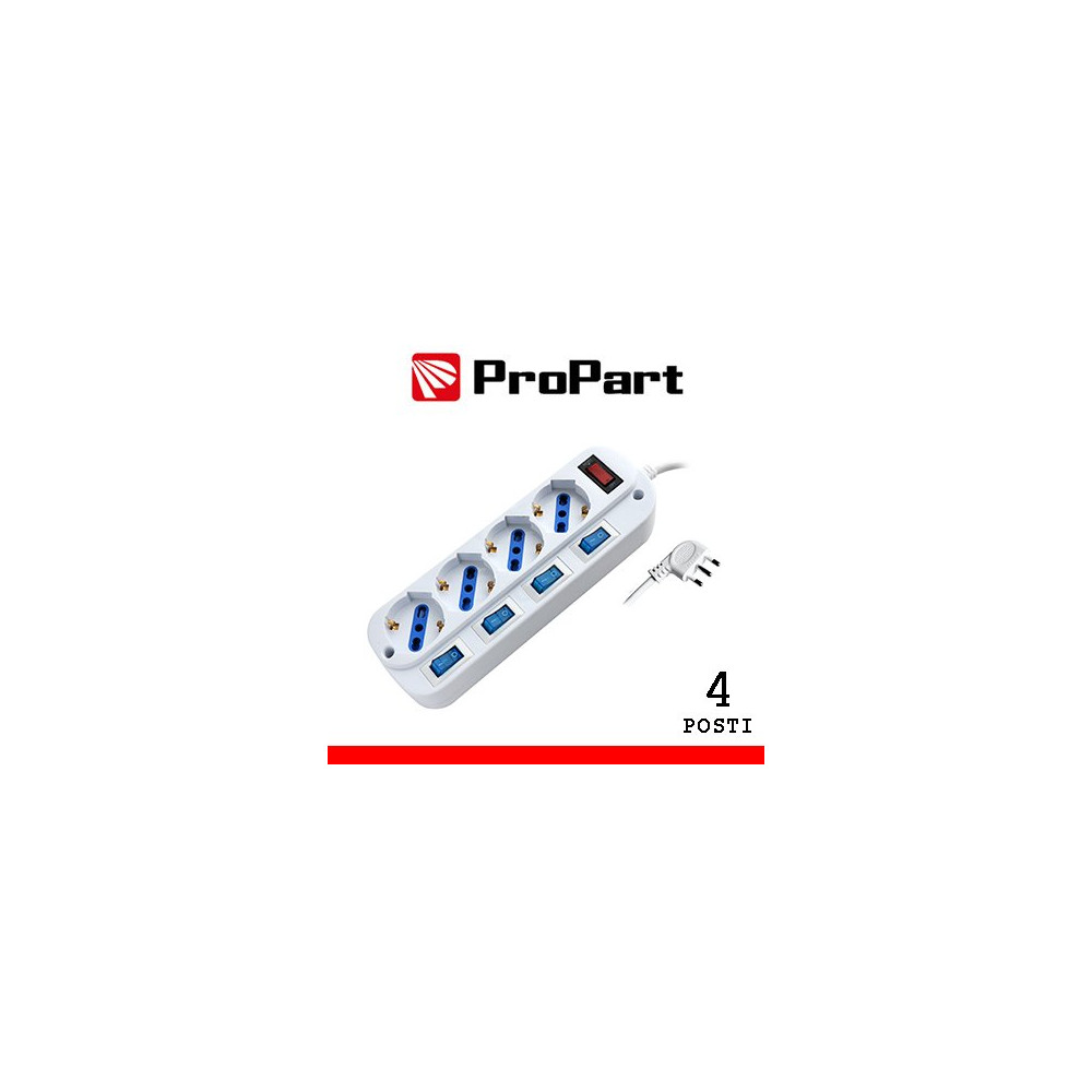 Multipresa 4pos bipasso/schuko spina16A +interr. multipli PEM203054A-W