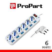 Multipresa 6pos bipasso/schuko spina16A +interr. multipli PEM203056A-W