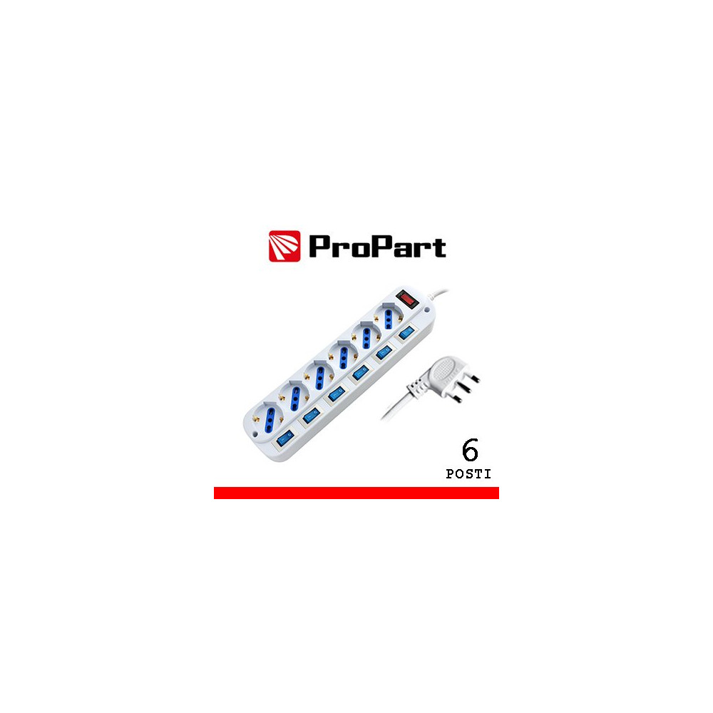 Multipresa 6pos bipasso/schuko spina16A +interr. multipli PEM203056A-W