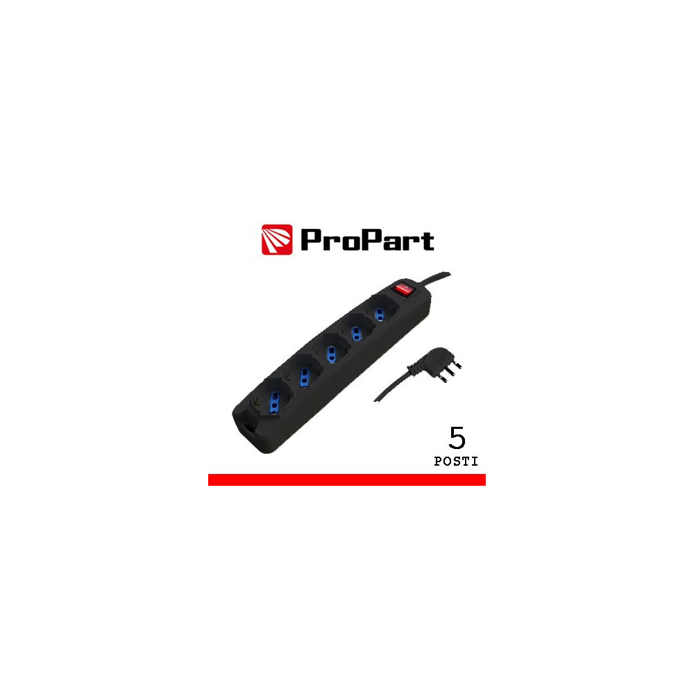 Multipresa 5pos bipasso/schuko spina16A +interr. NERA PEM3505-BK