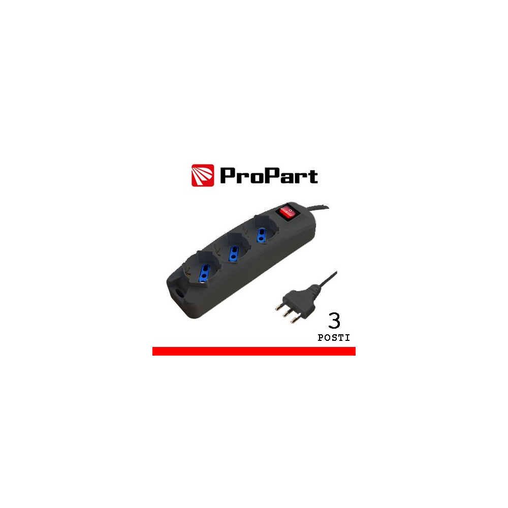 Multipresa 3pos bipasso/schuko spina16A +interr. NERA PEM3503-BK