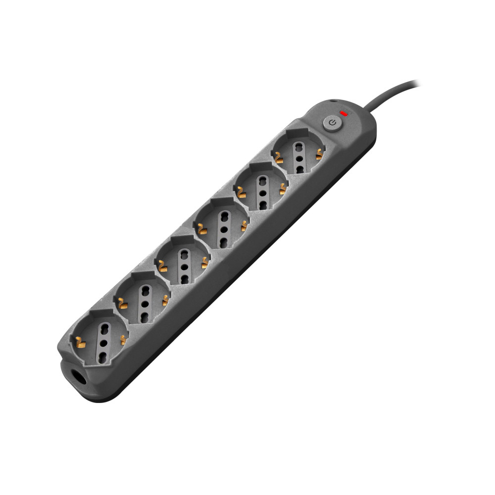 Multipresa 6pos bipasso/schuko + interrutt nuovo modello nera Spina 16A PEM3526-BK
