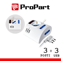 Multipresa 3pos tavolo bipasso + bip/schuko + USB sp16A +int PEM2602-W