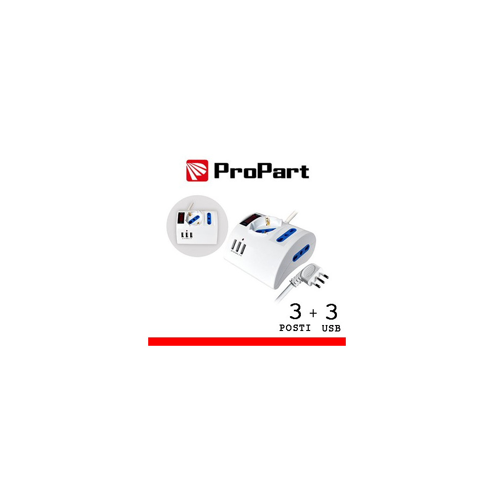 Multipresa 3pos tavolo bipasso + bip/schuko + USB sp16A +int PEM2602-W