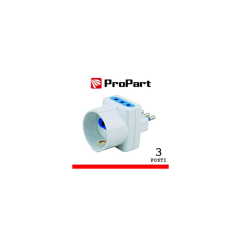 Adattatore triplo 3pos 10A/schuko spina10A polybag PES1043-WP