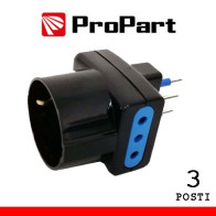 Adattatore triplo 3pos 10A/schuko spina10A nero PES1043-BKP
