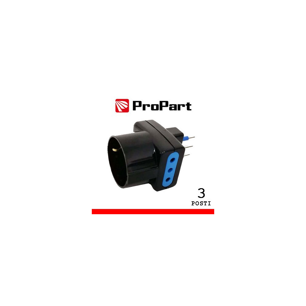 Adattatore triplo 3pos 10A/schuko spina10A nero PES1043-BKP