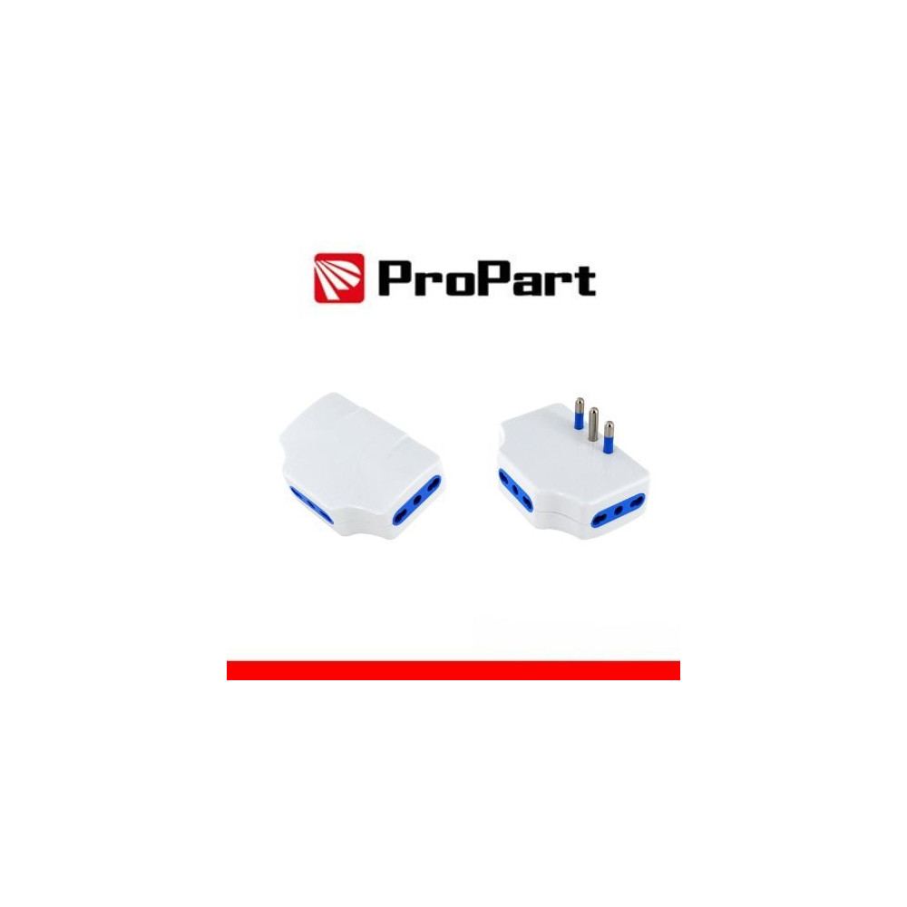 Adattatore presa tripla,3 prese 2P+T 10/16A bipasso, Spina 16a laterale PEA1018-W