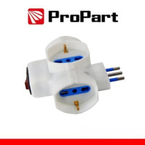 Adattatore 3 prese 2P+T 10/16A bipasso/Schuko con interrutt. Spina 10A PEA1093-W