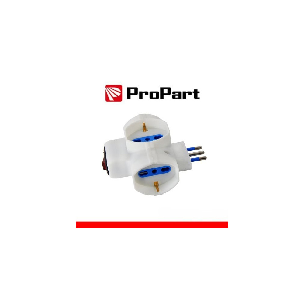 Adattatore 3 prese 2P+T 10/16A bipasso/Schuko con interrutt. Spina 10A PEA1093-W