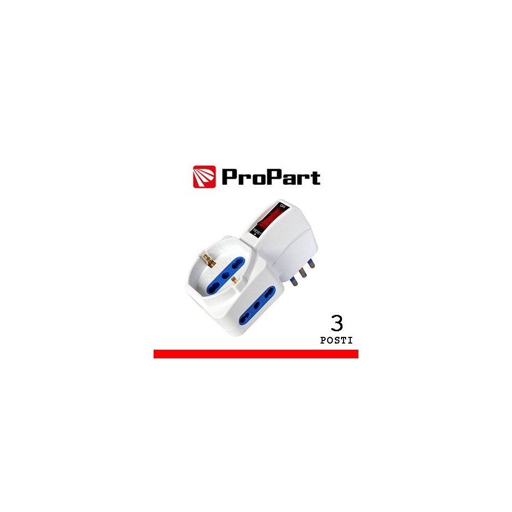 Adattatore 3pos bipasso/schuko spina10A salvaspazio + inter. PES1061-W