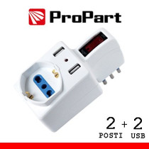 Adattatore 2pos bipasso/schuko +USB spina10A salvasp. + int. PES1079-W