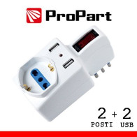 Adattatore 2pos bipasso/schuko +USB spina10A salvasp. + int. PES1079-W