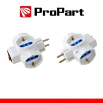 Adattatore 3 prese 2P+T 10/16A bipasso/Schuko con interrutt. Spina Schuko PEA1095-W