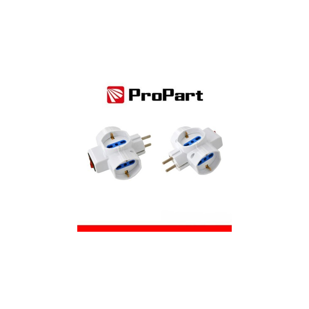Adattatore 3 prese 2P+T 10/16A bipasso/Schuko con interrutt. Spina Schuko PEA1095-W