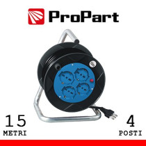 Avvolgicavo 4pos bipasso/schuko 15metri spina16A nero PEA5-15-BK
