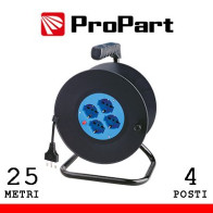 Avvolgicavo 4pos bipasso/schuko 25metri con protez. termica PEA8-25-BK