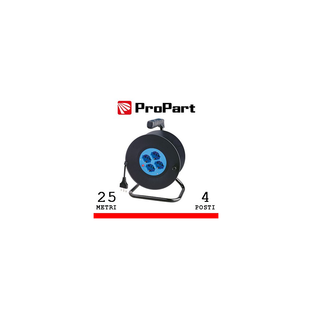 Avvolgicavo 4pos bipasso/schuko 25metri con protez. termica PEA8-25-BK