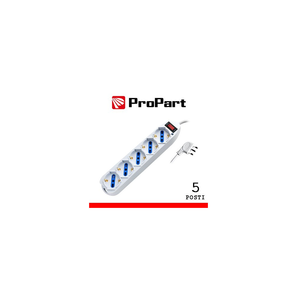 Multipresa 5pos bipasso/schuko spina10A +interr. PEM3515-W
