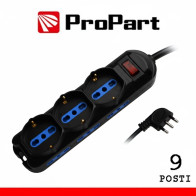 Multipresa 9pos bipasso + bipasso/schuko spina10A + int nera PEM2613-BK