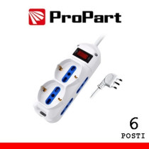 Multipresa 6pos bipasso + bipasso/schuko spina10A + inter. PEM2612-W