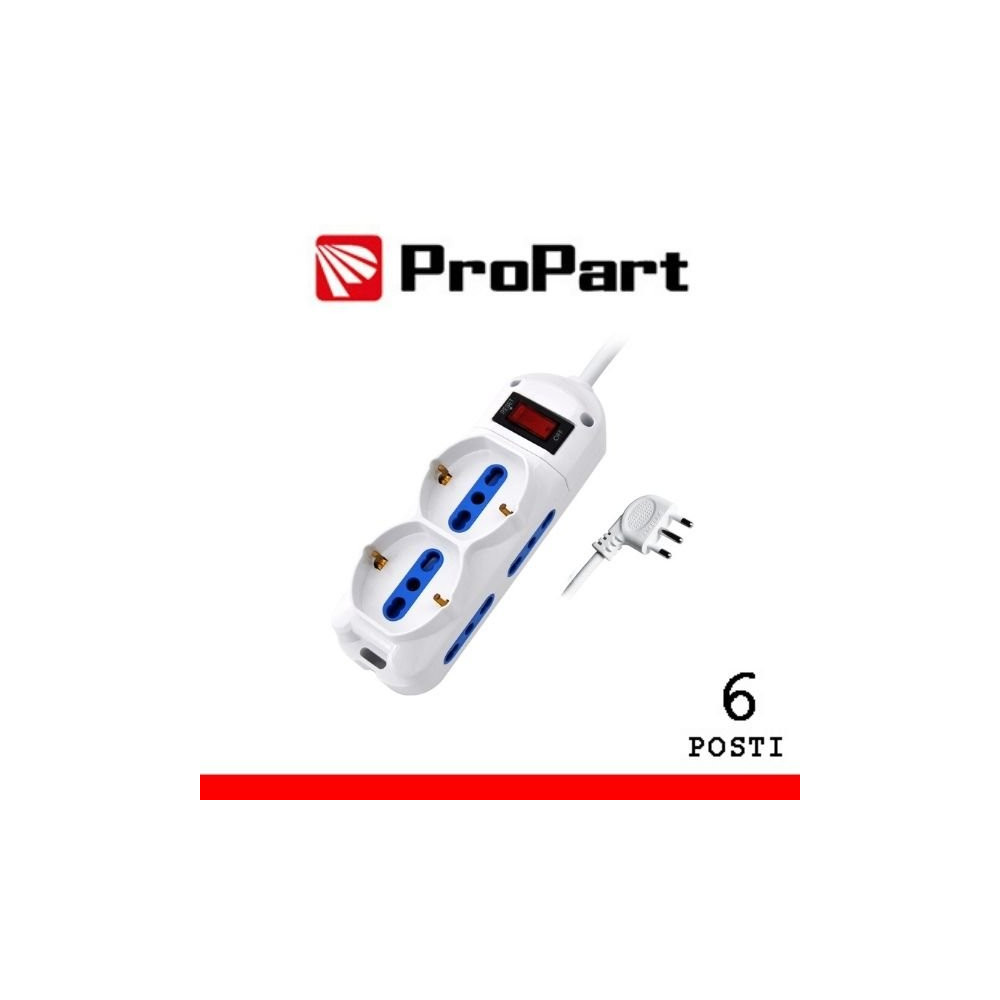 Multipresa 6pos bipasso + bipasso/schuko spina10A + inter. PEM2612-W