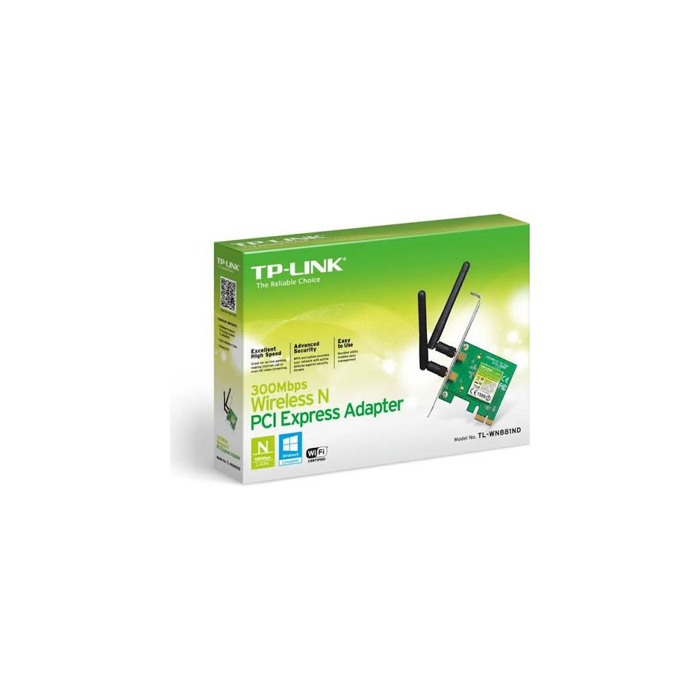 TP-Link    SCHEDA DI RETE Interno, Wireless, PCI Express, WLAN, 300 Mbit/s, Verde - TL-WN881ND