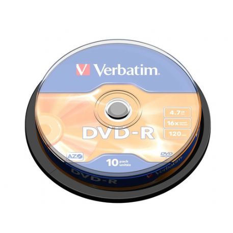 VERBATIM DVD-R 16X, 4,7GB, 10 PACK SPINDLE, MATT SILVER - 43523