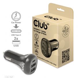 CLUB3D CARICATORE DA AUTO NOTEBOOK / LAPTOP 36 Watt/ 2USB A + 1USB C - CAC-1921