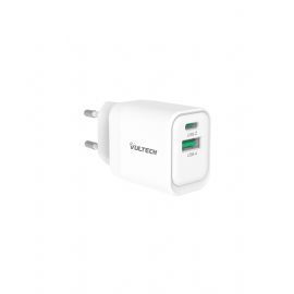 VULTECH CARICATORE ADATTATORE UNIVERSALE, 1 X TYPE-C PD30 E 1 X USB QC3.0, GAN PPS 33W, BIANCO COMPA - CC33-1C1A